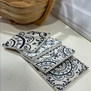 Collapsible Wooden Basket + 4 Tiles As Coasters Wood Apple Basket Set/4 Tiles